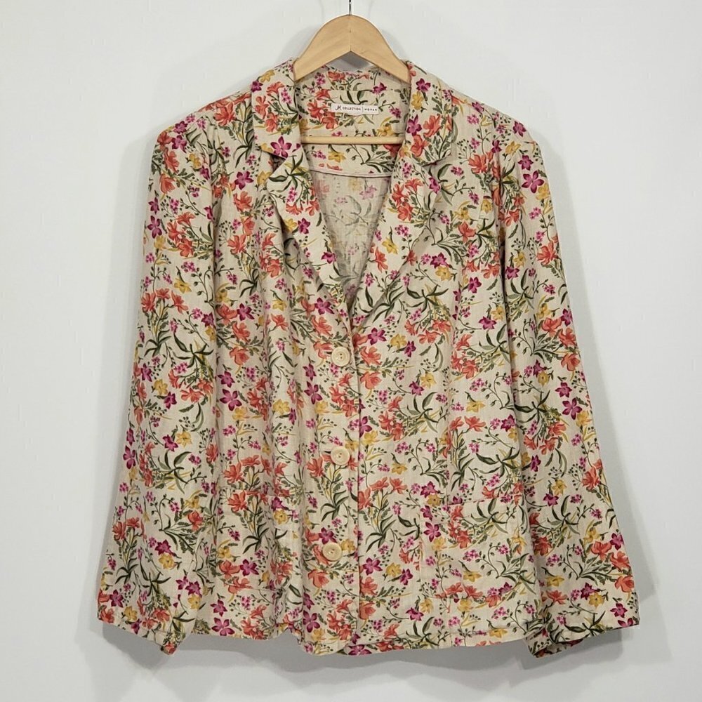 JM Collection Linen Floral Leightweight 3 Button Blazer